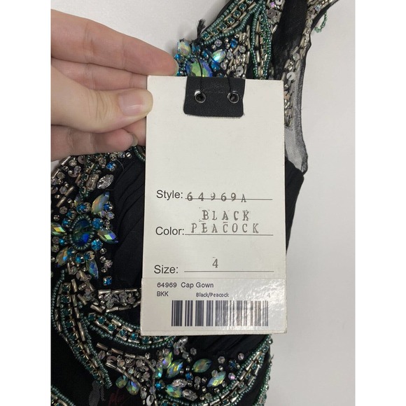 MAC DUGGAL BLACK Sheer Beaded EMBELLISHED Cap Sleeve Side Slit GOWN Sz 4 New - Picture 5 of 8